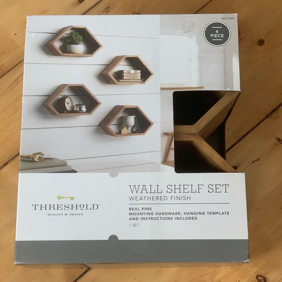 Threshold Other - Threshold 8pc Wall Shelf Set Weathered Finish Pine